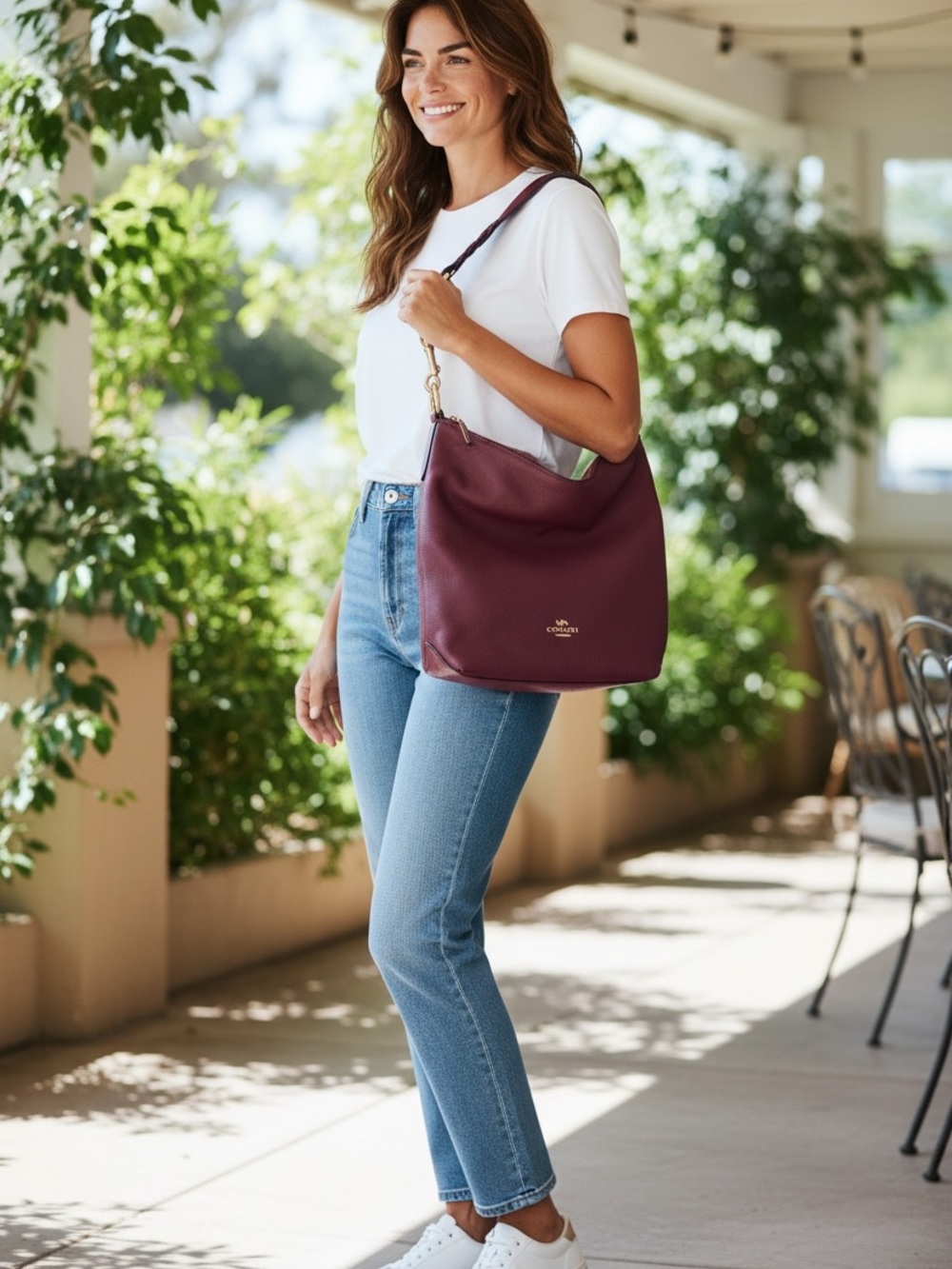 Coach Abbey Duffle Pebbled Leather Shoulder Crossbody Hobo Burgundy Wine F31507